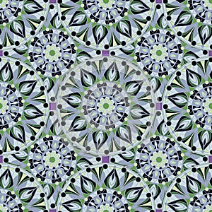 Seamless repeating pattern of colored mandalas