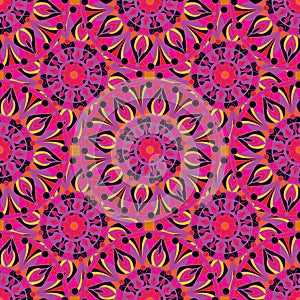 Seamless repeating pattern of colored mandalas