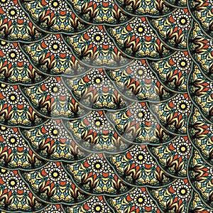 Seamless repeating pattern of colored mandalasnd