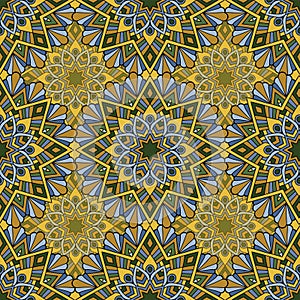 Seamless repeating pattern of colored mandalasnd