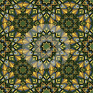 Seamless repeating pattern of colored mandalasnd
