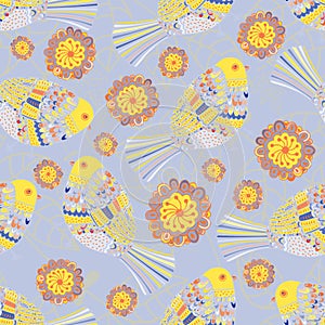 Seamless repeating pattern of colorful birds