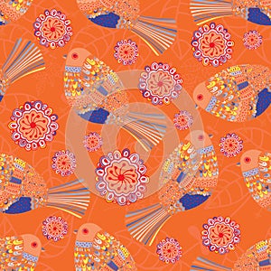 Seamless repeating pattern of colorful birds