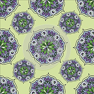 Seamless repeating pattern consisting of colored mandal