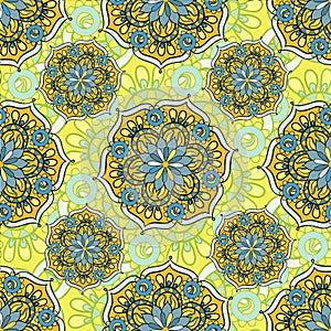 Seamless repeating pattern consisting of colored mandal