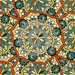 Seamless repeating pattern consisting of colored mandal