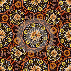 Seamless repeating pattern consisting of colored mandal