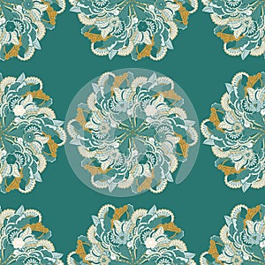 Seamless repeating pattern consisting of colored mandal