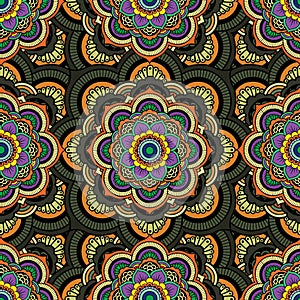 Seamless repeating pattern consisting of colored mandal.Vector