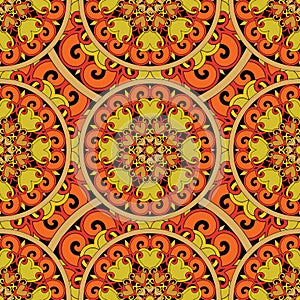 Seamless repeating pattern consisting of colored mandal