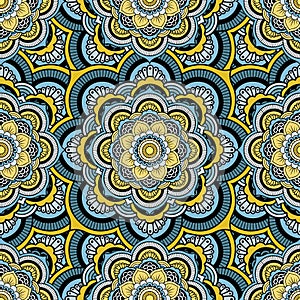 Seamless repeating pattern consisting of colored mandala