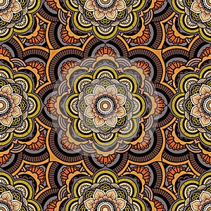 Seamless repeating pattern consisting of colored mandala