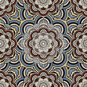Seamless repeating pattern consisting of colored mandala