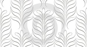 Elegant Gray Feather and Leaf Pattern on White Background