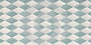 Teal and white diamond pattern with wood grain texture geometric