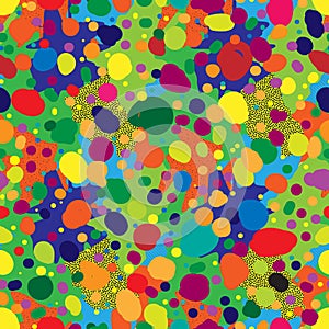 Seamless repeating pattern of multi-colored spots and dots