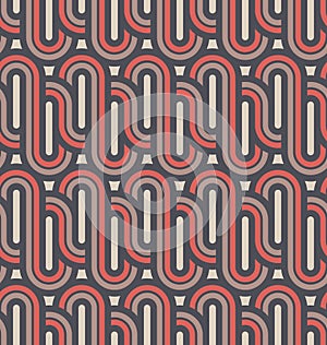 Seamless repeating pattern. Striped wavy lines in retro style design. Abstract geometric background with vintage colors.