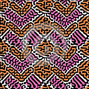 Seamless repeating textile, ink brush strokes pattern in doodle