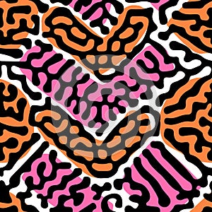 Seamless repeating textile, ink brush strokes pattern in doodle