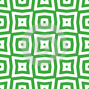 Seamless retro 60s 70s style green and white wavy psychedelic lines and squares repeating pattern