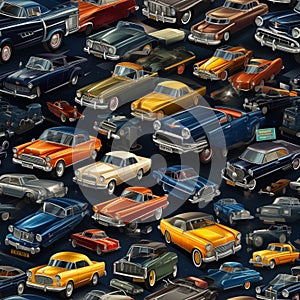 Seamless Retro Cars Pattern for Childrens Room, Kids Bedroom Decor