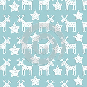 Seamless retro Christmas pattern - Xmas reindeer and night stars.