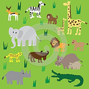 Seamless retro fifties african zoo animals pattern