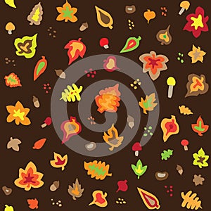 Seamless retro fifties autumn leaves pattern