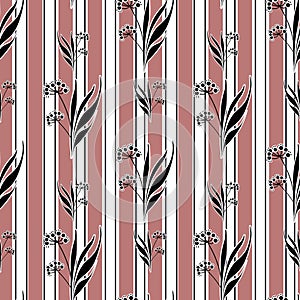 Seamless retro flowers pattern striped background