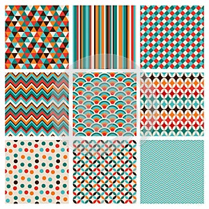 Seamless retro geometric hipster background set.