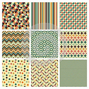 Seamless retro geometric hipster background set.