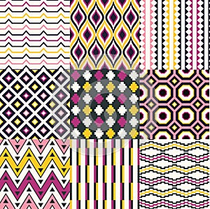 Seamless retro geometric pattern set