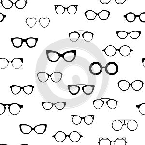 Seamless retro glasses. Sunglasses black silhouettes. Eye glasses icon. Vector illustration.
