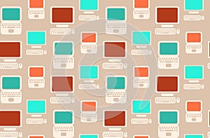 Seamless retro pattern with flat laptops and computers