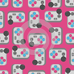 Seamless retro pattern with gamepads. Nostalgic gamer design for digital backgrounds and textile prints. Vector illustration
