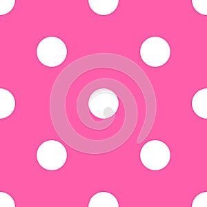 Seamless retro pattern with large white polka dots on a pink background. Flat style vector illustration