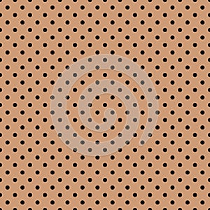 Seamless retro pattern with small black polka dots on a beige background. Flat style vector illustration