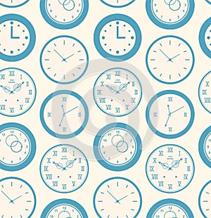 Seamless retro pattern texture with round clocks