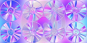 Seamless retro 80s purple aesthetic CD or DVD compact discs etched in plastic jelly plexiglass background texture