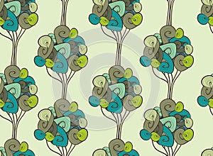 Seamless retro tree pattern with forest