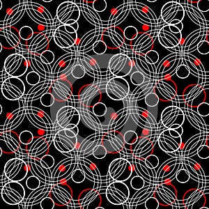 Seamless rings retro pattern. 1960s style. Red, black, white. Backgrounds textures shop eps10