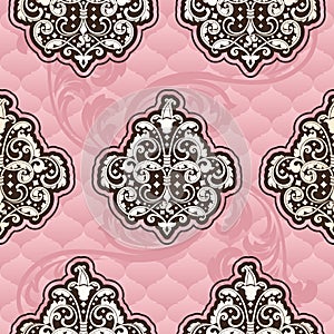 Seamless Rococo floral in pink