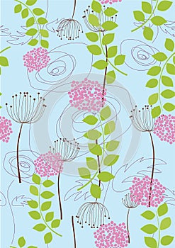 Seamless rose and dandelion wallpaper