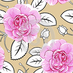 Seamless roses backgorund. Abstract leaves. Vector pattern EPS 10.