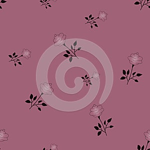 Seamless roses pattern  of pink flowers on a beige  background. Monochrome. Floral pattern for wallpaper or fabric. Flower rose.