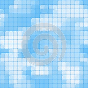 Seamless rounded pixel art clouds texture. Vector blue sky background