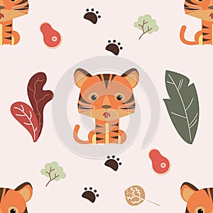 Seamless safari pattern with cute tiger animals. Vector Illustration