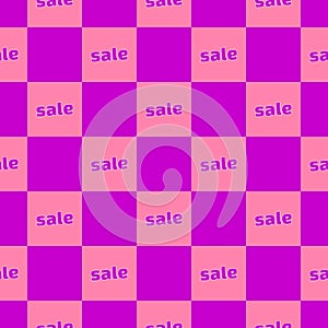 Seamless Sale banner template with geometric pattern of staggered pink and violet squares