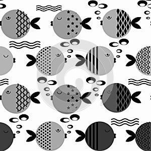 Seamless scandinavian modern fishes pattern