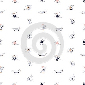 Seamless Scandinavian pattern with cute animal, crocodile character. Childish background, texture design. Baby gator